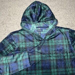 Polo Ralph Lauren Hoodie Lounge Velour Long Sleeve Sweatshirt Medium Plaid NWOT